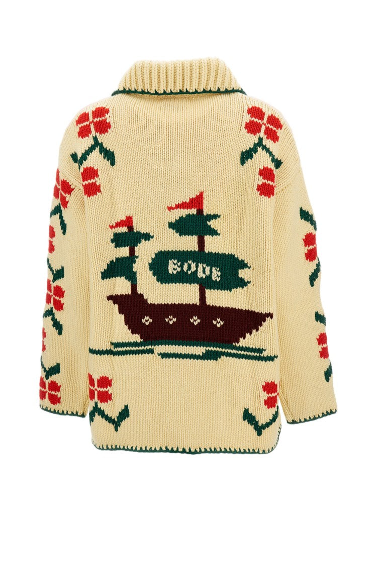 Bode New York Pure Wool Jacquard Knit Cardigan