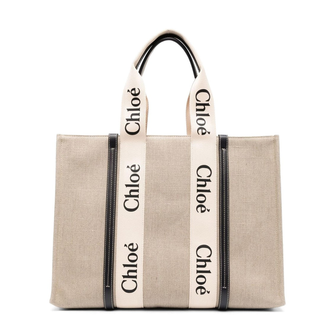 Chloé Spacious Rectangular Woody Tote Bag With Contrasting Straps