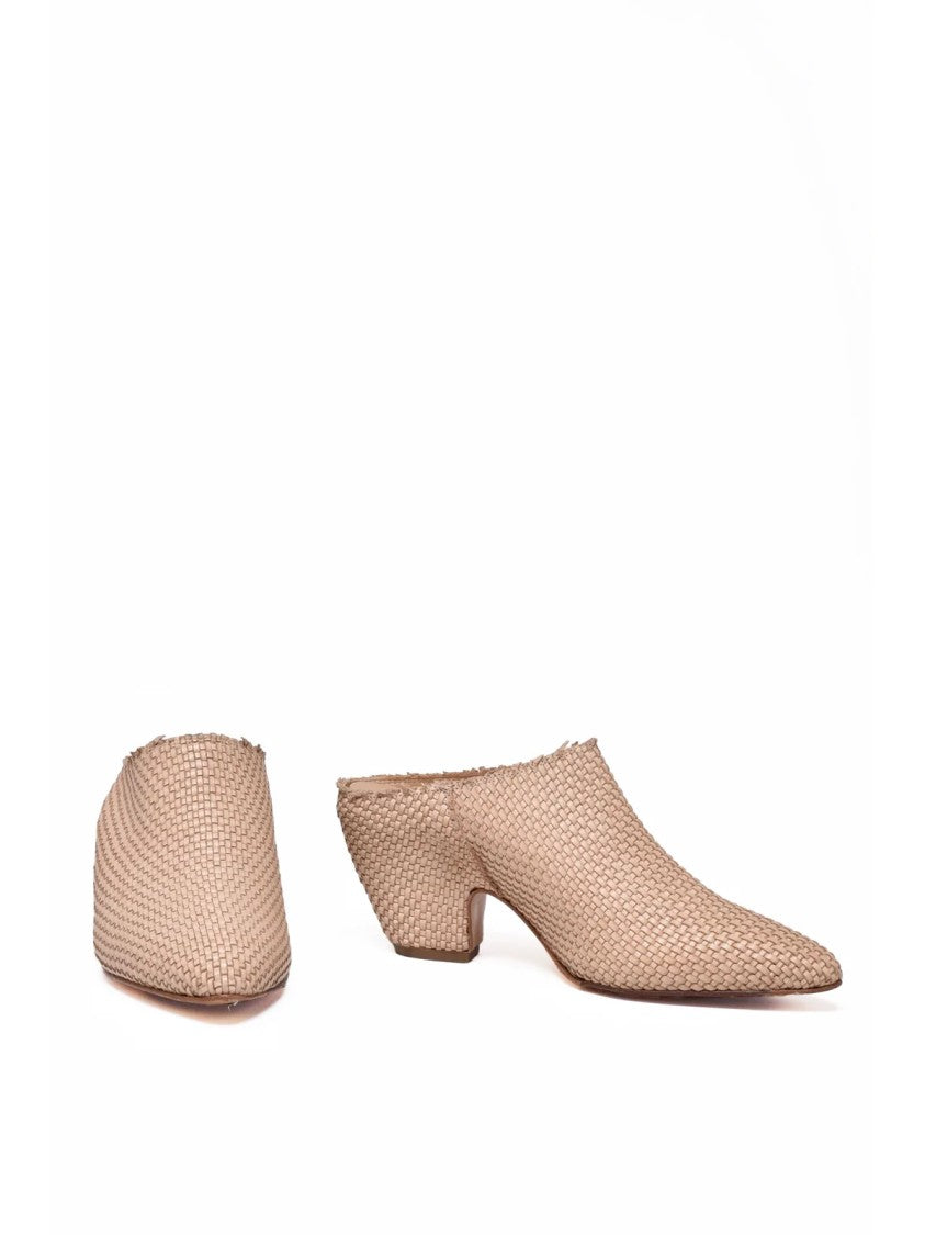 Ernesto Dolani Woven Covered-Heel Pointed-Toe Leather Sabots