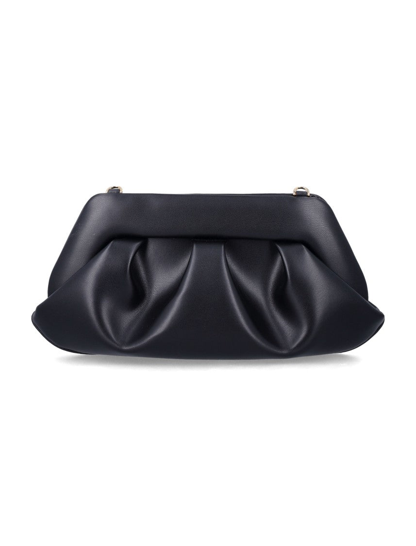 Themoirè Gathered Black Baguette Bag With Structured Top Frame