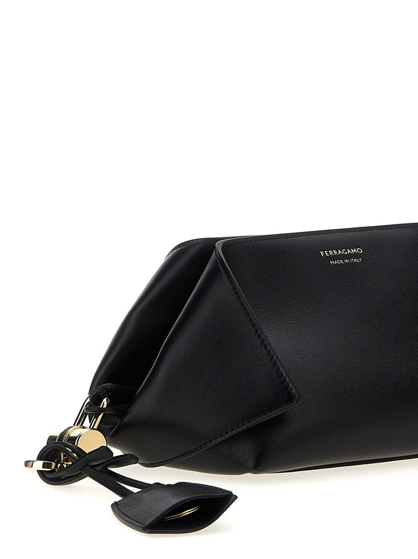 Ferragamo Folded-Corner Leather Clutch With Embossed Logo