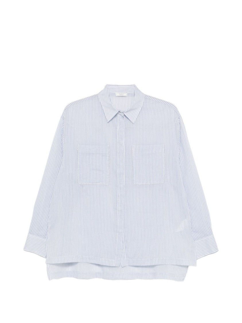 Peserico Light Blue Vertical Pinstripe Shirt With Chest Pockets