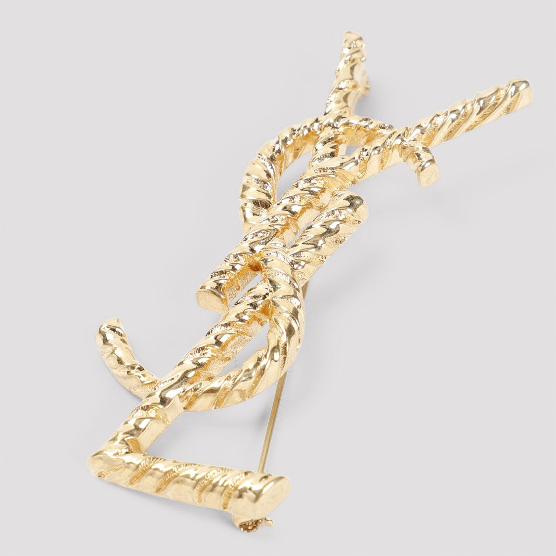 Saint Laurent Intertwined Brass Brooch With Twisted Texture