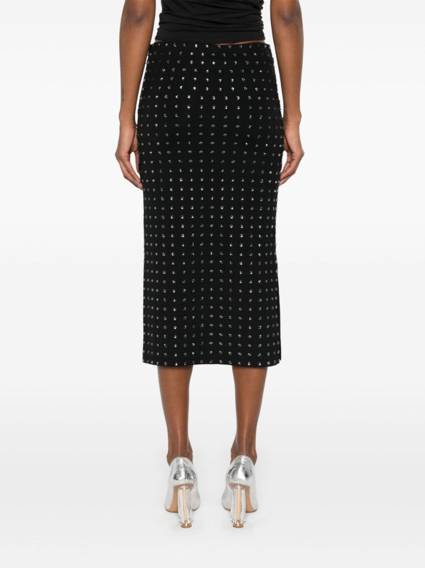 Sportmax Fitted Black Skirt With Crystal Embellishments And Side Slits