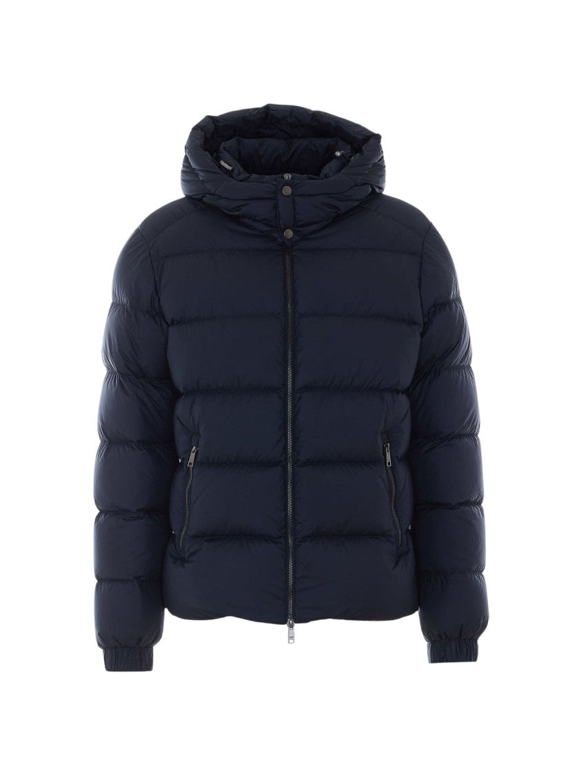 Add Dark Black Quilted Hooded Polyester Down Jacket