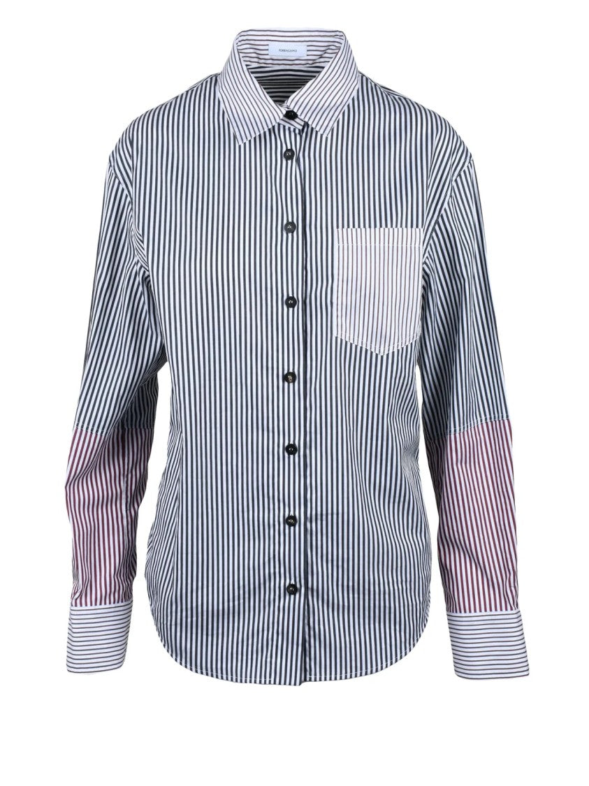 Ferragamo Black And White Striped Cotton Shirt