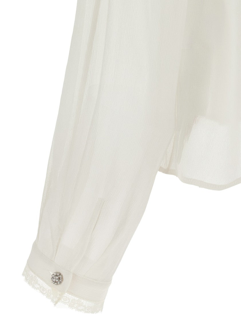 Alberta Ferretti Semi-Transparent Silk Crêponne Shirt With Lace Piping