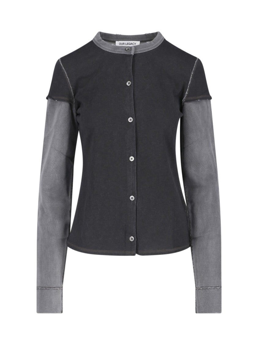 Our Legacy Layered Black Short-Sleeve Top With Long Grey Underlayer