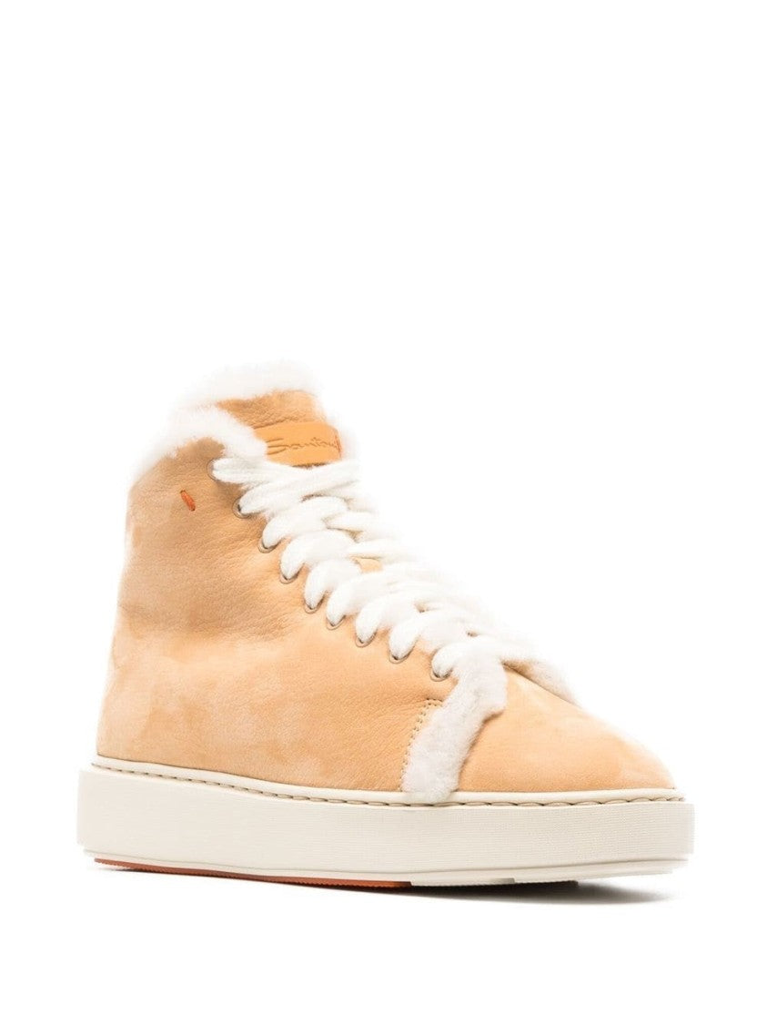 Santoni High-Top Sneakers With Shearling Accents And Side Zipper