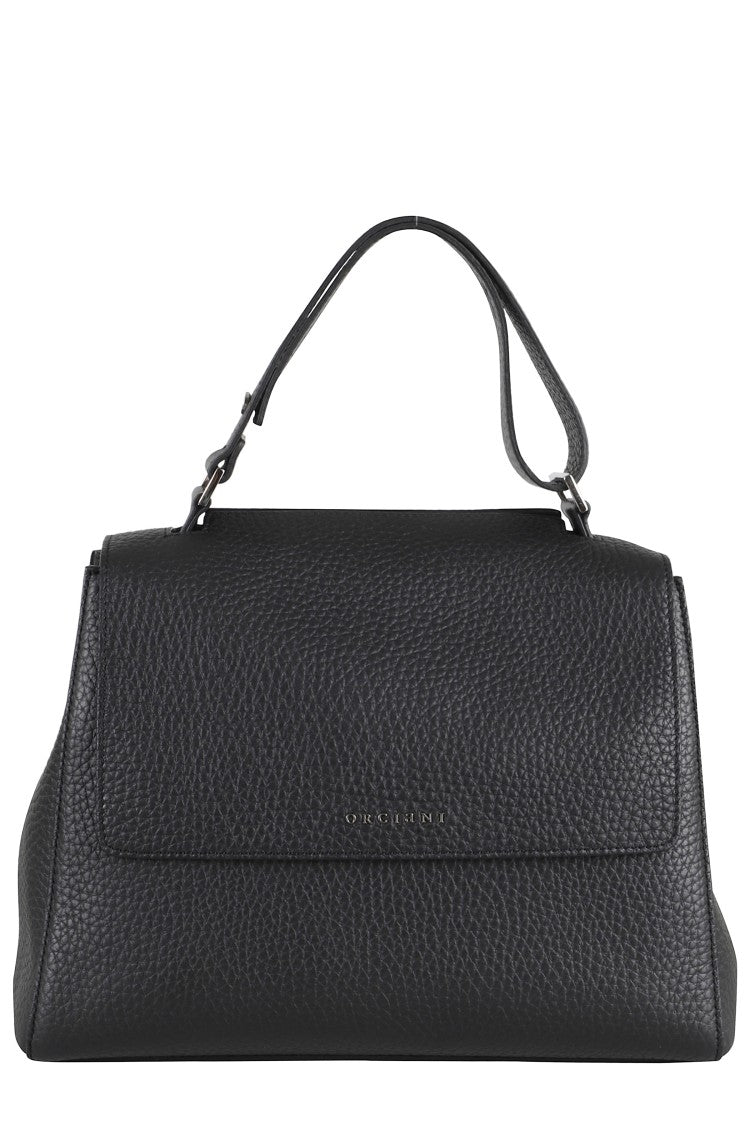 Orciani Structured Black Leather Medium Shoulder Bag
