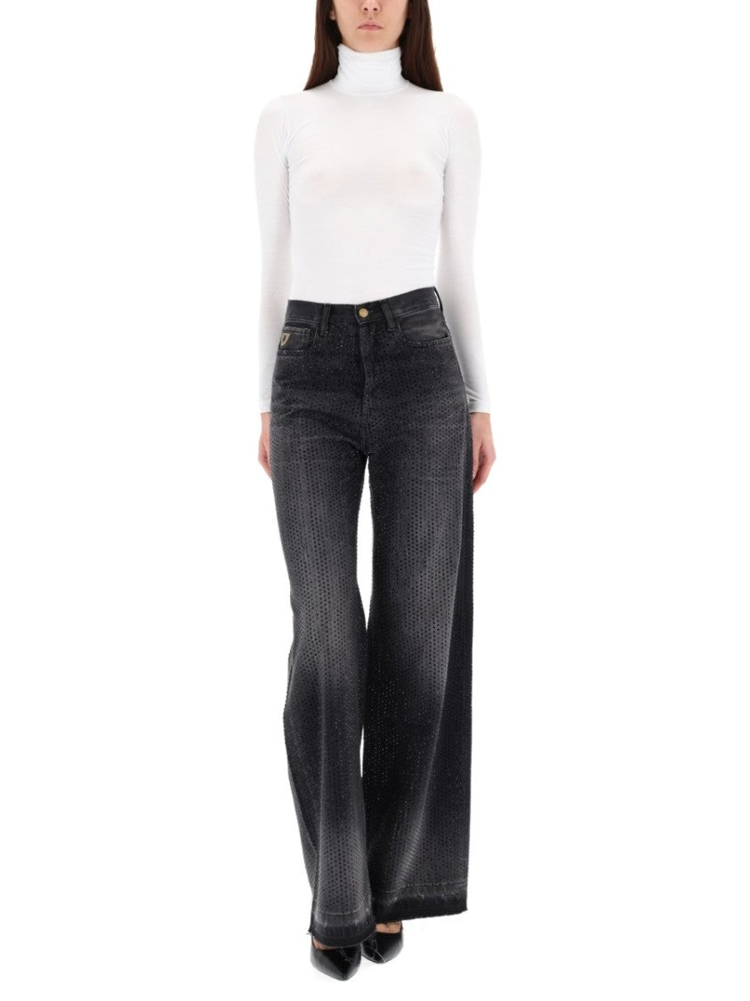 Lois Wide-Leg Black Jeans With Subtle Dotted Pattern And Edgy Appeal