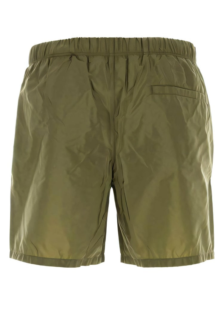 Prada Streamlined Green Swim Shorts With Elastic Waistband