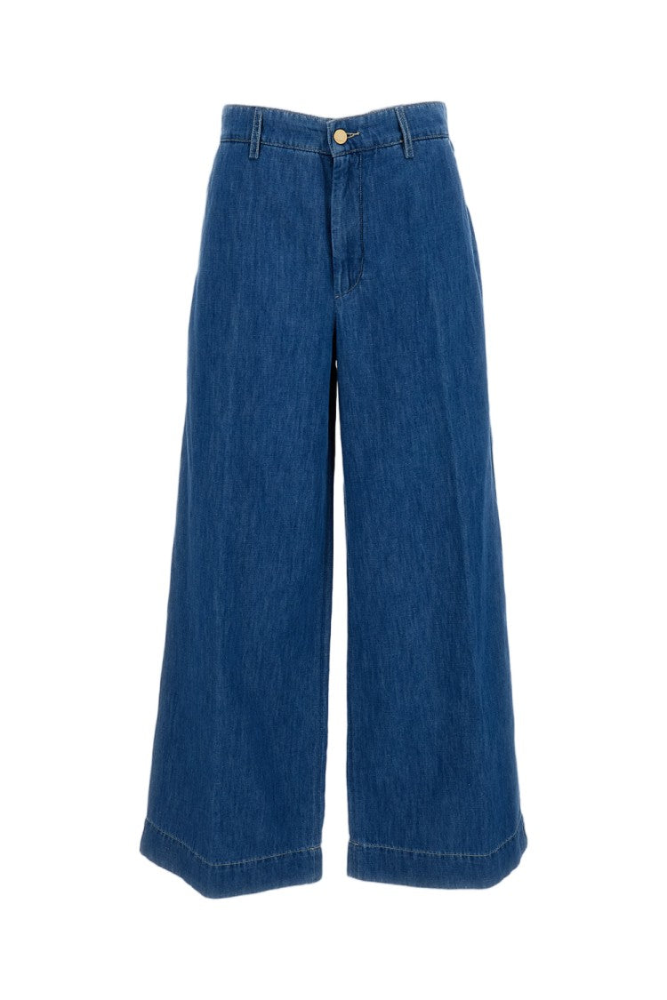 Max Mara Blue Denim Astice Cotton-Linen Wide-Leg Jeans