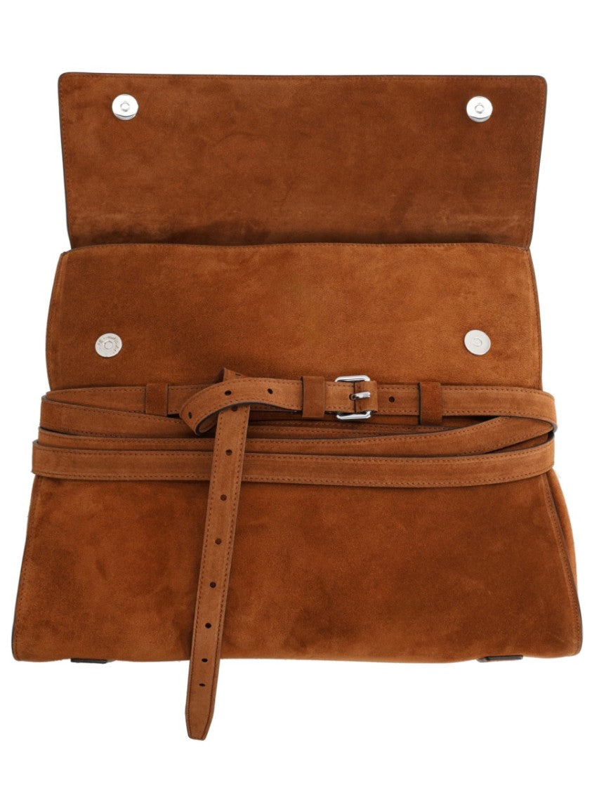 Moschino Suede Tie Me Leather Buckle Handbag