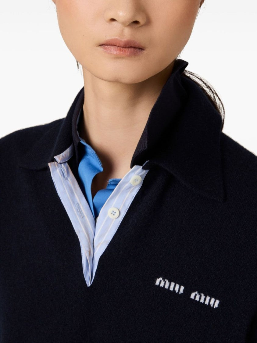 Miu Miu Black Long-Sleeve Half-Zip Polo Shirt