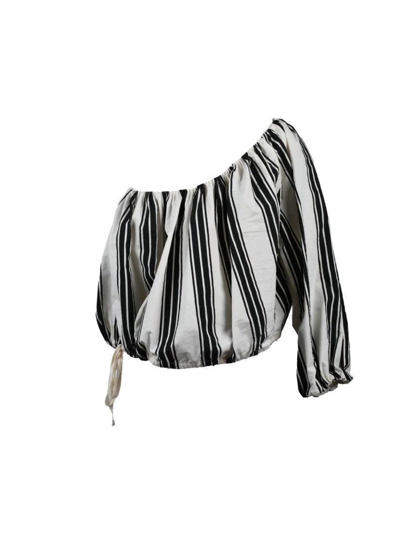 Philosophy Di Lorenzo Serafini White Black Cotton Polyamide One-Shoulder Top
