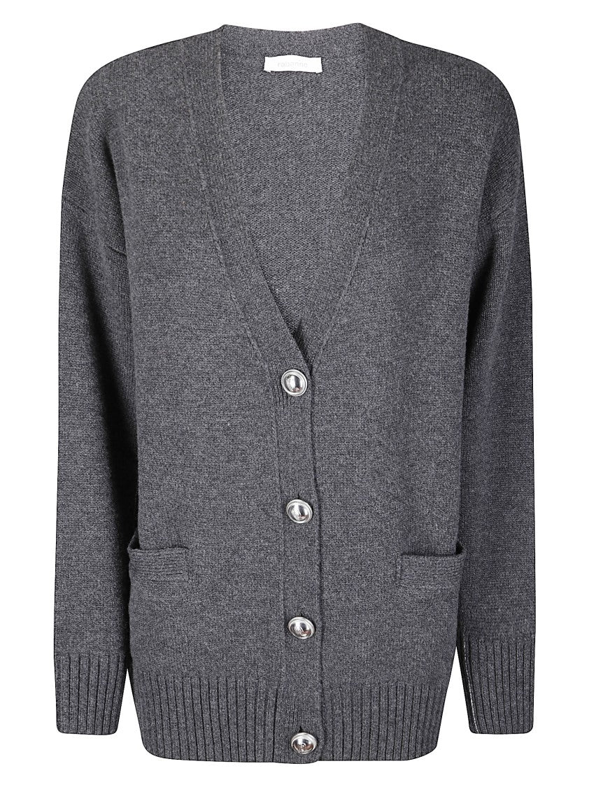 Paco Rabanne Oversized Cardigan With Deep V-Neck And Metallic Accents