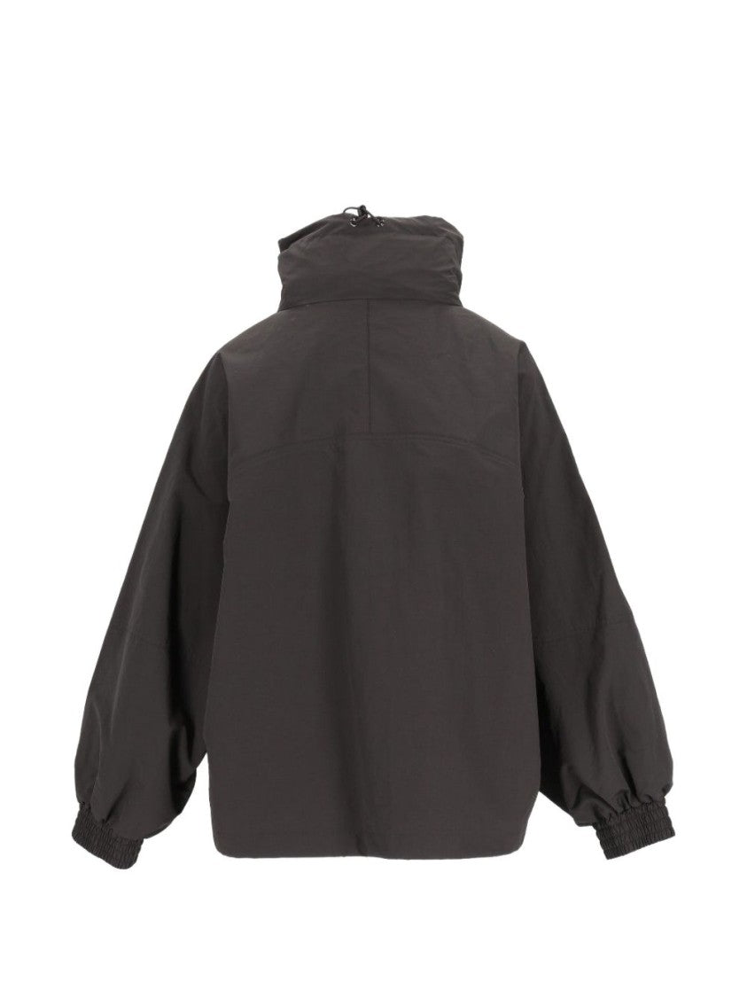 Max Mara Black Boxy High Stand Collar Voluminous Sleeve Coat