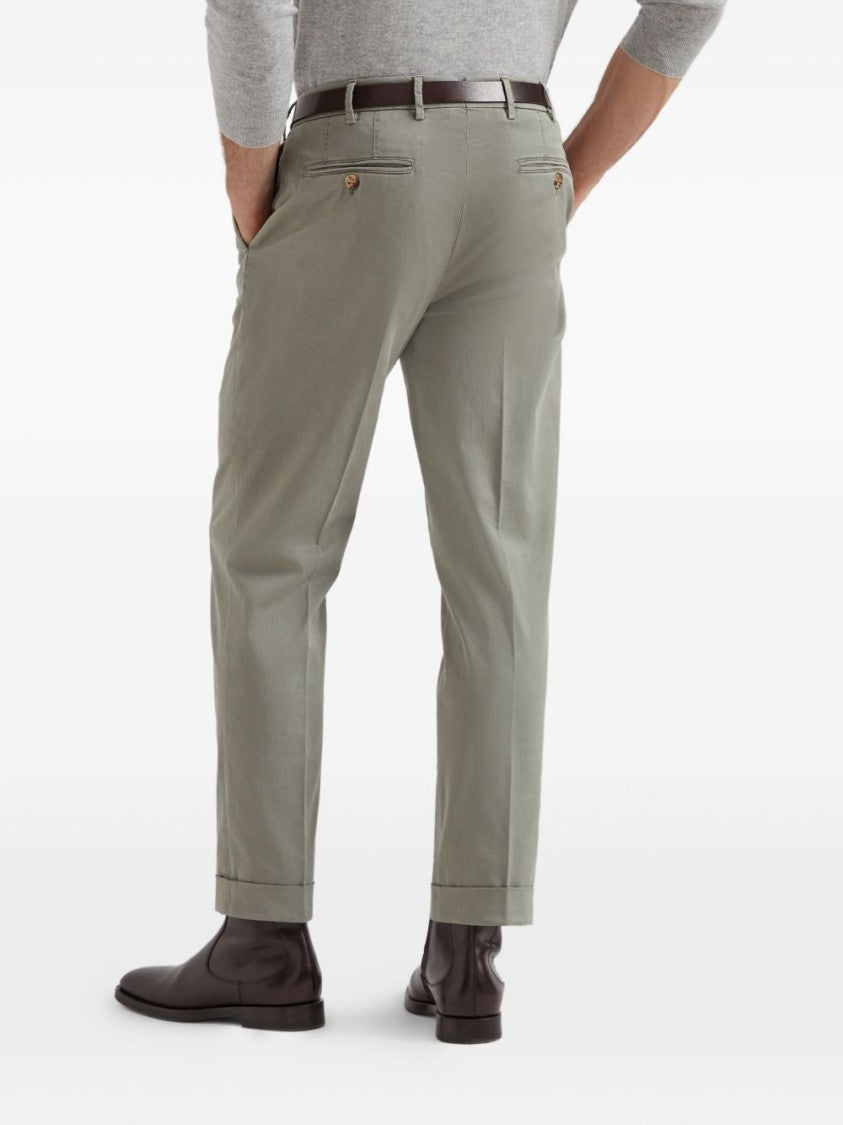 Brunello Cucinelli Tailored Grey Cotton Trousers With Turn-Up Cuffs