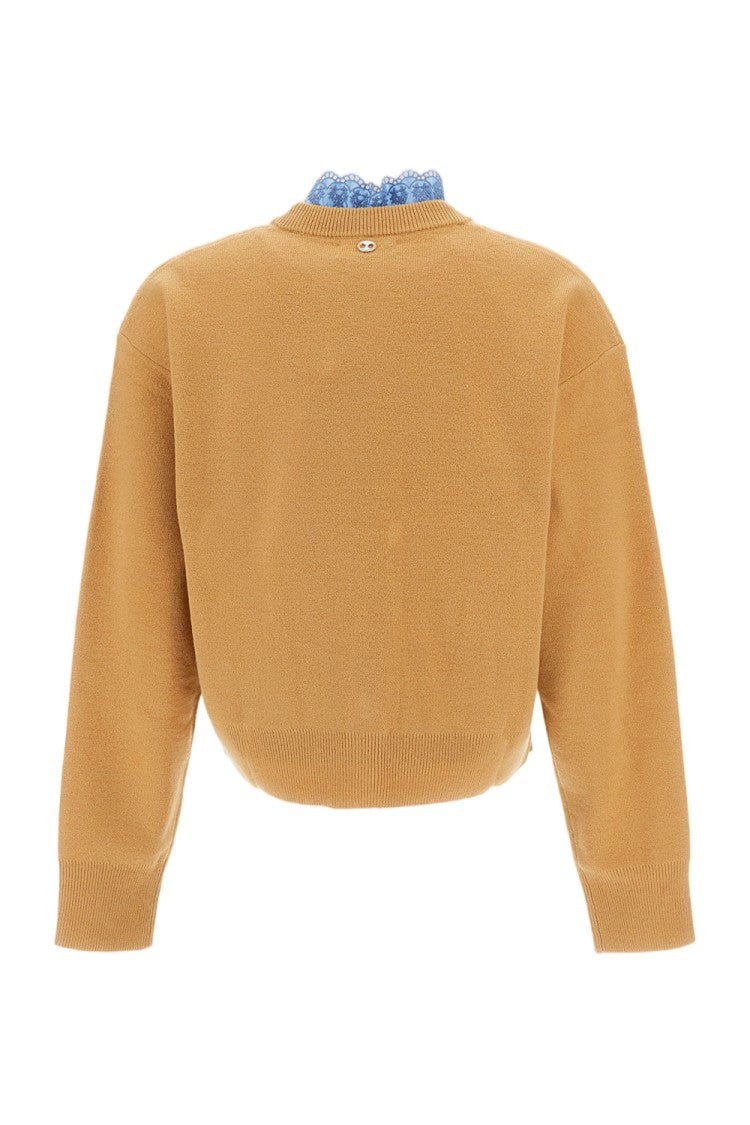 Rabanne Beige Cashmere Knit Cardigan With Removable Satin Insert