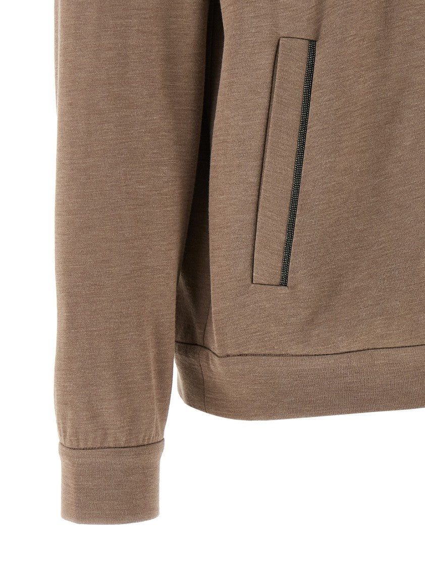 Brunello Cucinelli Cotton And Silk Mélange Interlock Hoodie With Embroidered Pockets