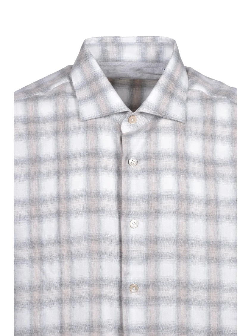 Eleventy Grey/Beige Plaid Cotton-Blend Flannel Shirt