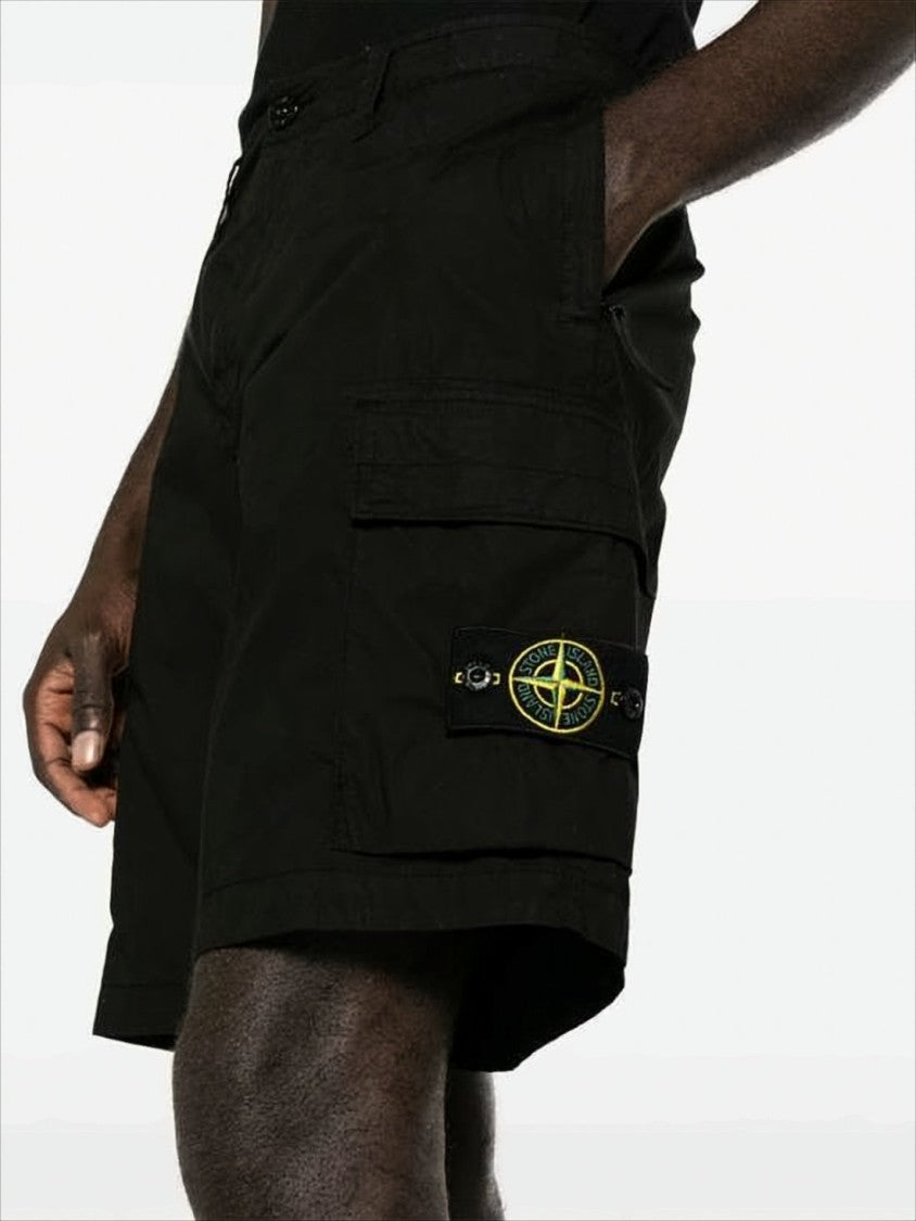 Stone Island Relaxed Fit Black Cotton-Elastane Shorts With Logo Patch