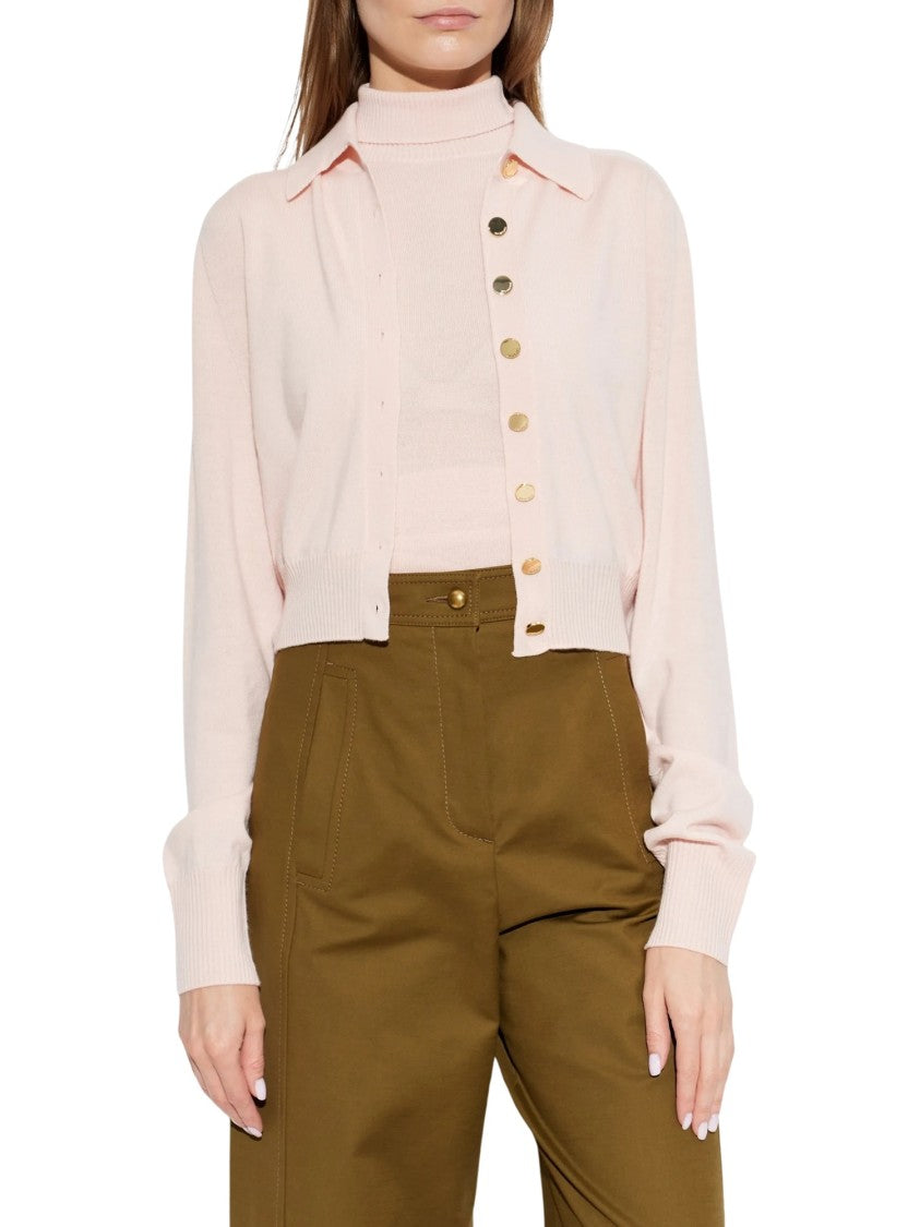 Sportmax Light Pink Lirica Cropped Gold Button Cardigan