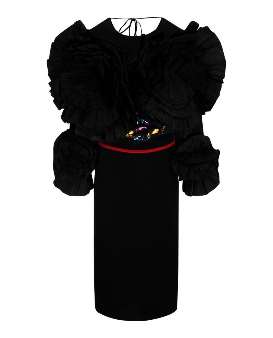 Gucci Pleated Ruffled Floral Long Sleeve Dress