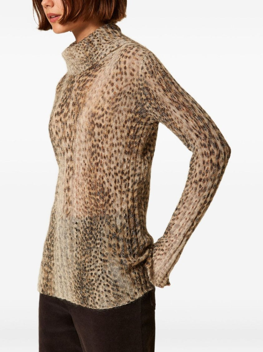 Twin-Set Ribbed High Neck Sweater