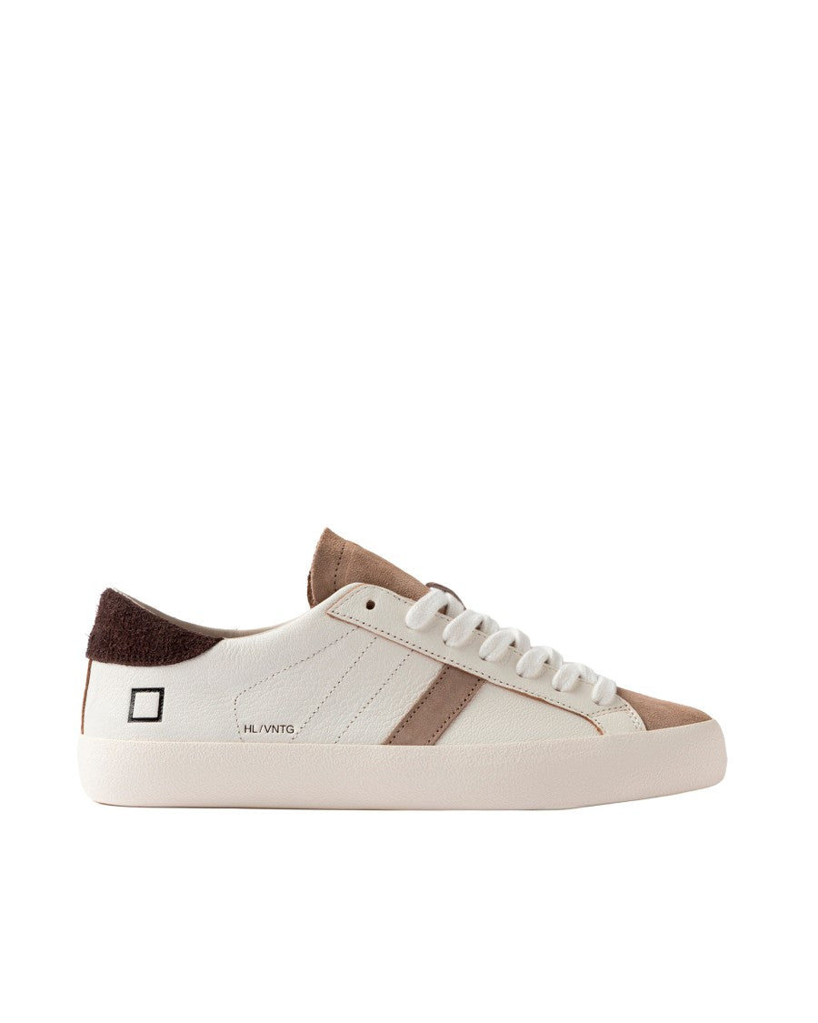 D.A.T.E Low-Top White Leather Sneakers With Beige Suede Accents