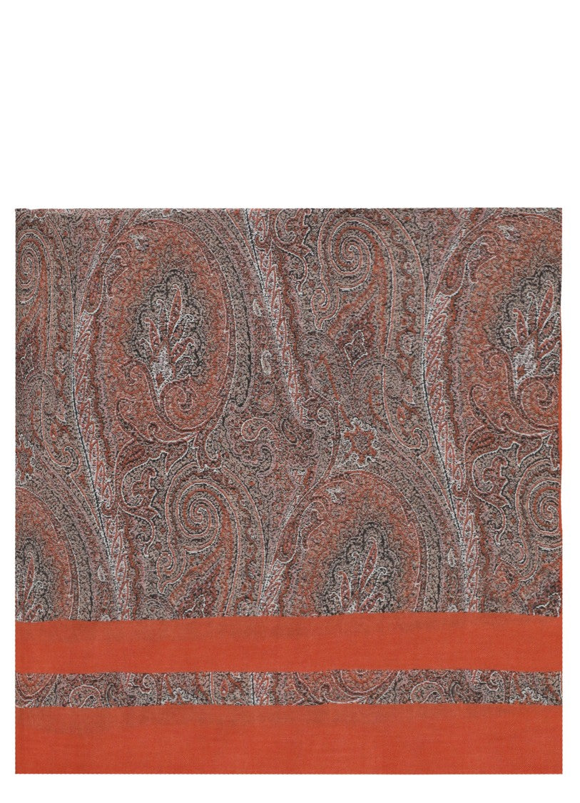 Etro Red Paisley Scarf With Fringed Edges