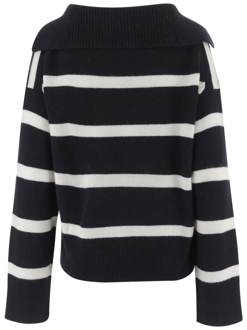 Allude V-Neck Cashmere Sweater With Classic Stripes