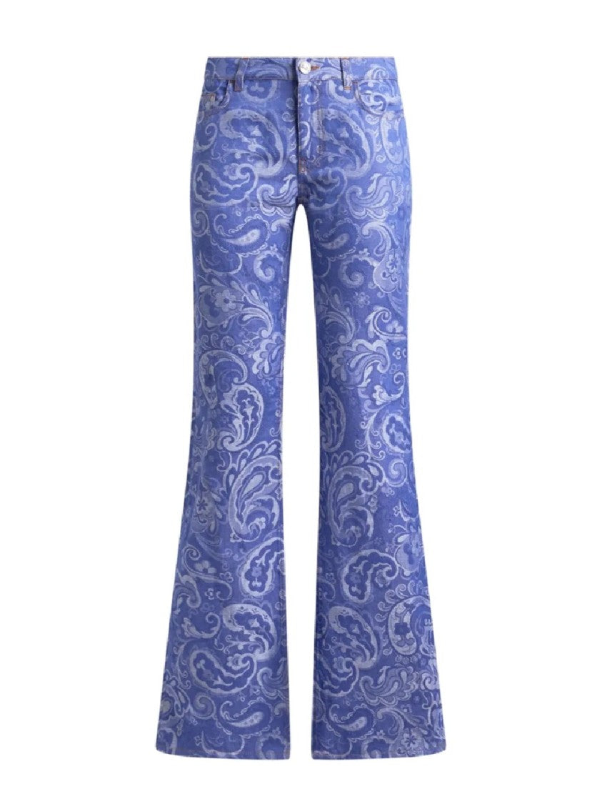 Etro Flared Denim Jeans With Paisley Pattern