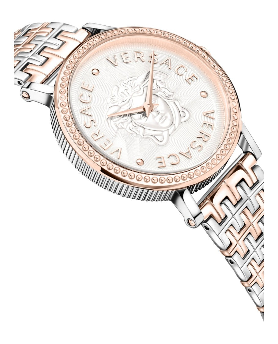 Versace Two-Tone Bracelet Watch With Silver Guilloche Dial
