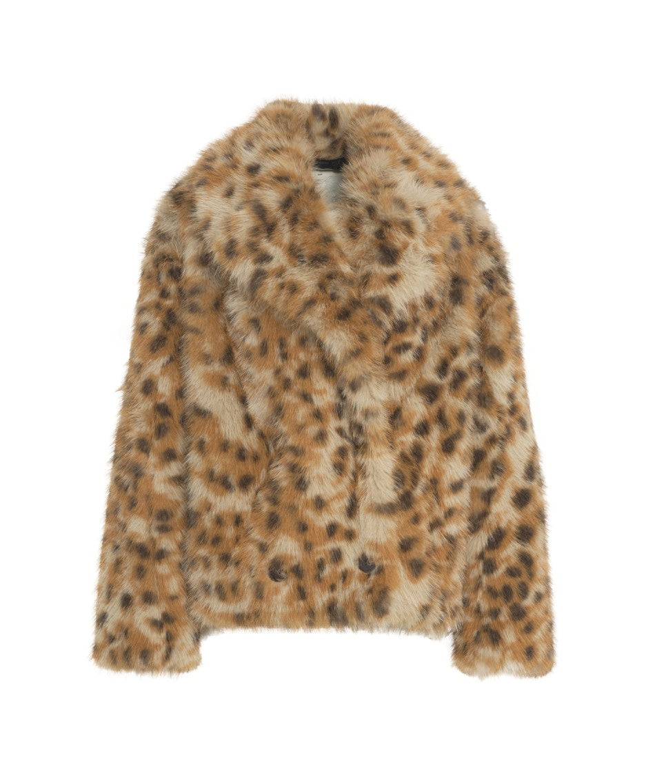 Munthe Teddy Jacket With Animal Print And Double-Breasted Closure