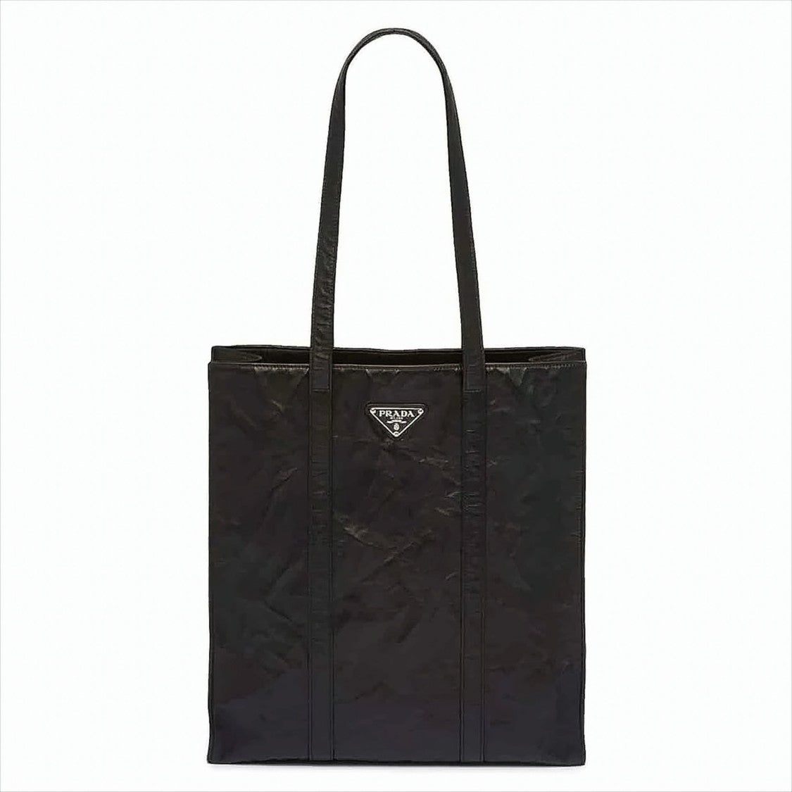 Prada Wrinkled Nappa Leather Small Tote Bag With Logo Plaque