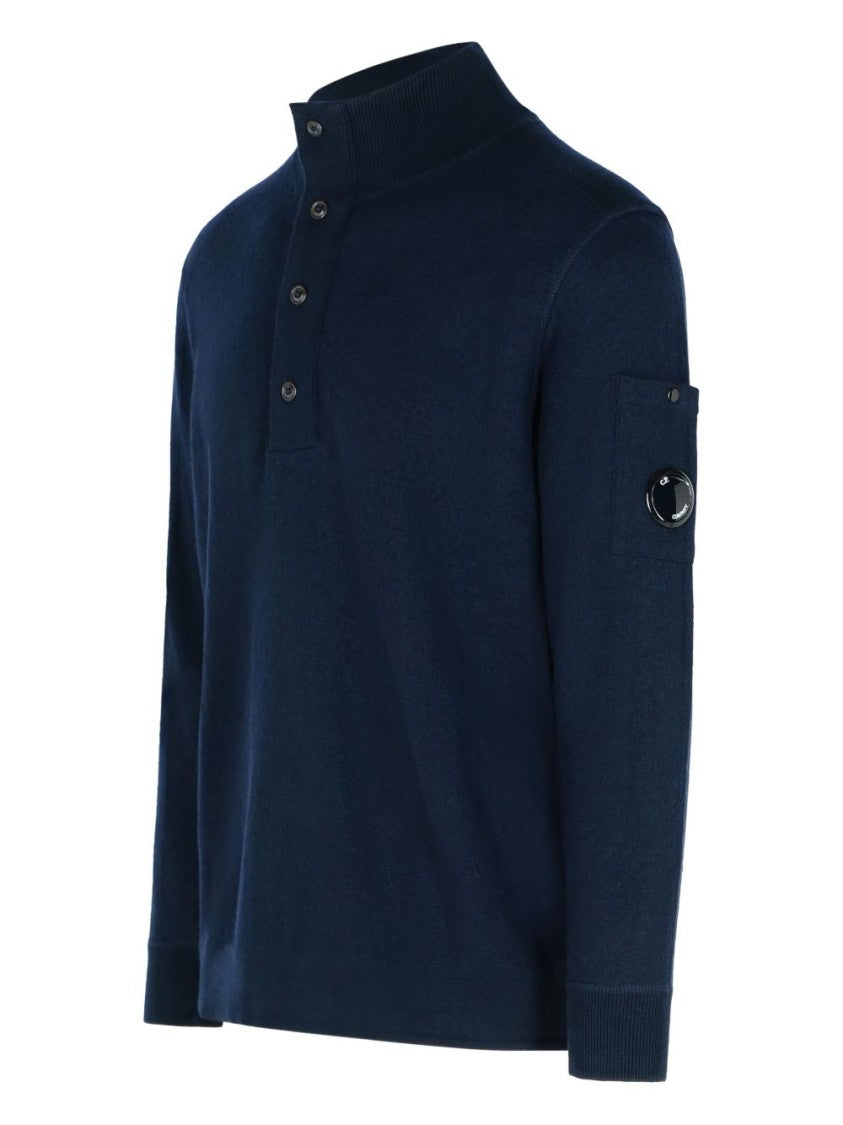 C.P. Company Button-Up Wool-Cotton Blend Sweater With Lens Detail