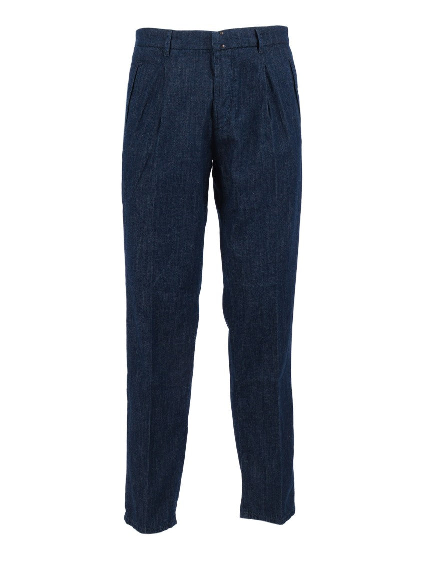 Incotex Indigo Tailored Cotton Linen Straight-Leg Pants