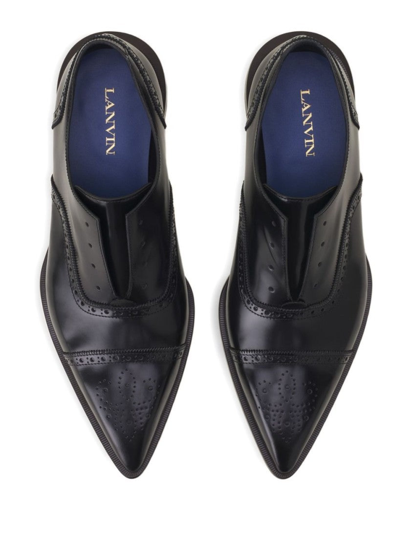 Lanvin Pointed Toe Brogue Flat Shoes In Calf Leather