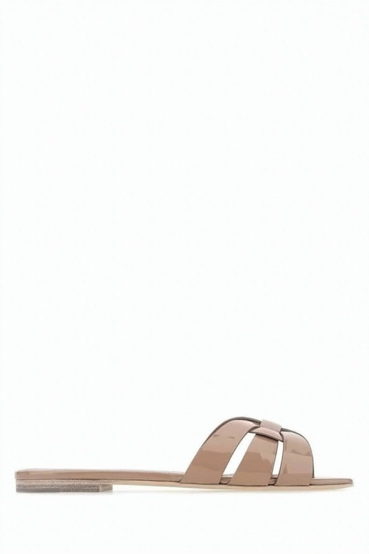Saint Laurent Patent Leather Tribute Flat Mules With Interwoven Straps