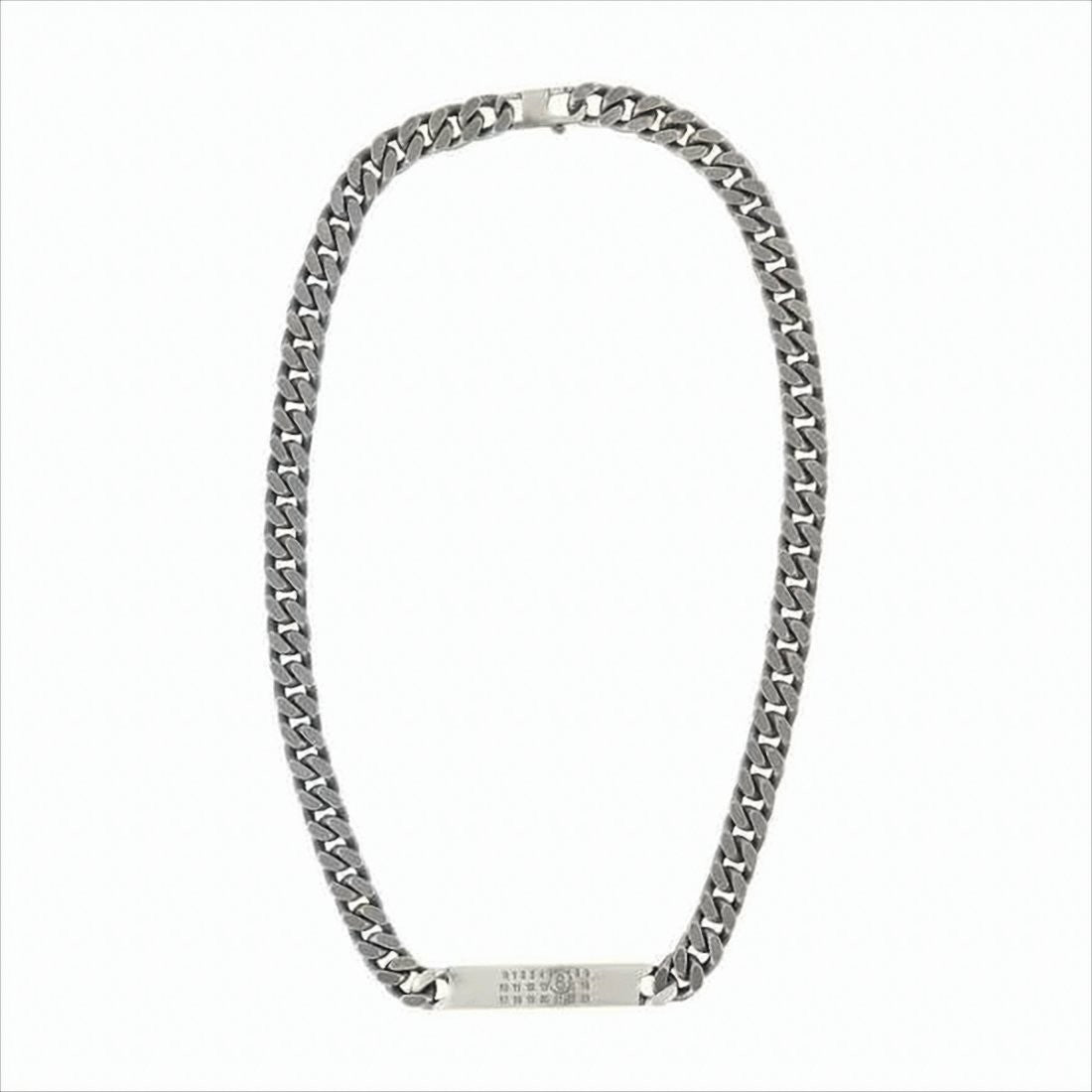 Mm6 By Maison Margiela Chunky Grey Brass Necklace With Engraved Plate