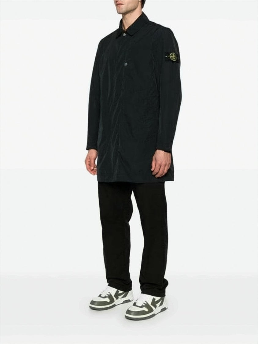 Stone Island Black Jacket With Concealed Button Placket