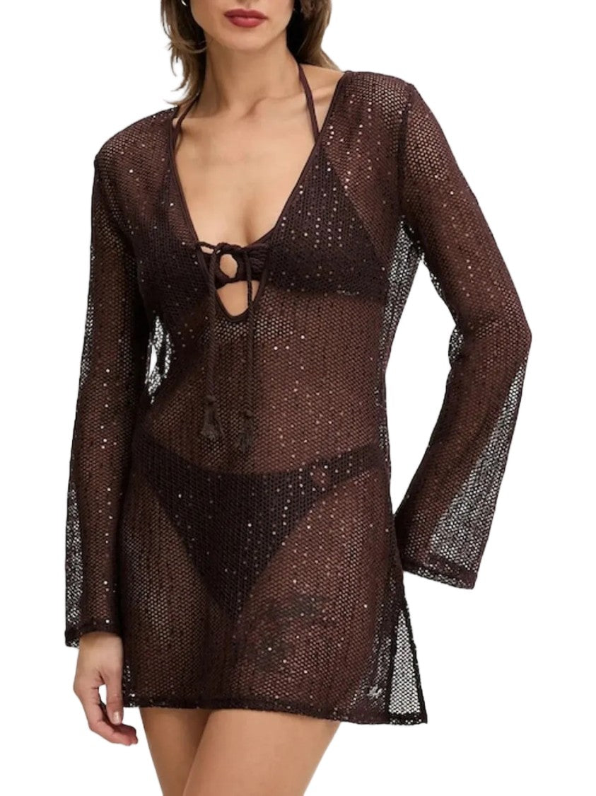 Karl Lagerfeld Sheer Long-Sleeved Mini Dress With Subtle Sequins