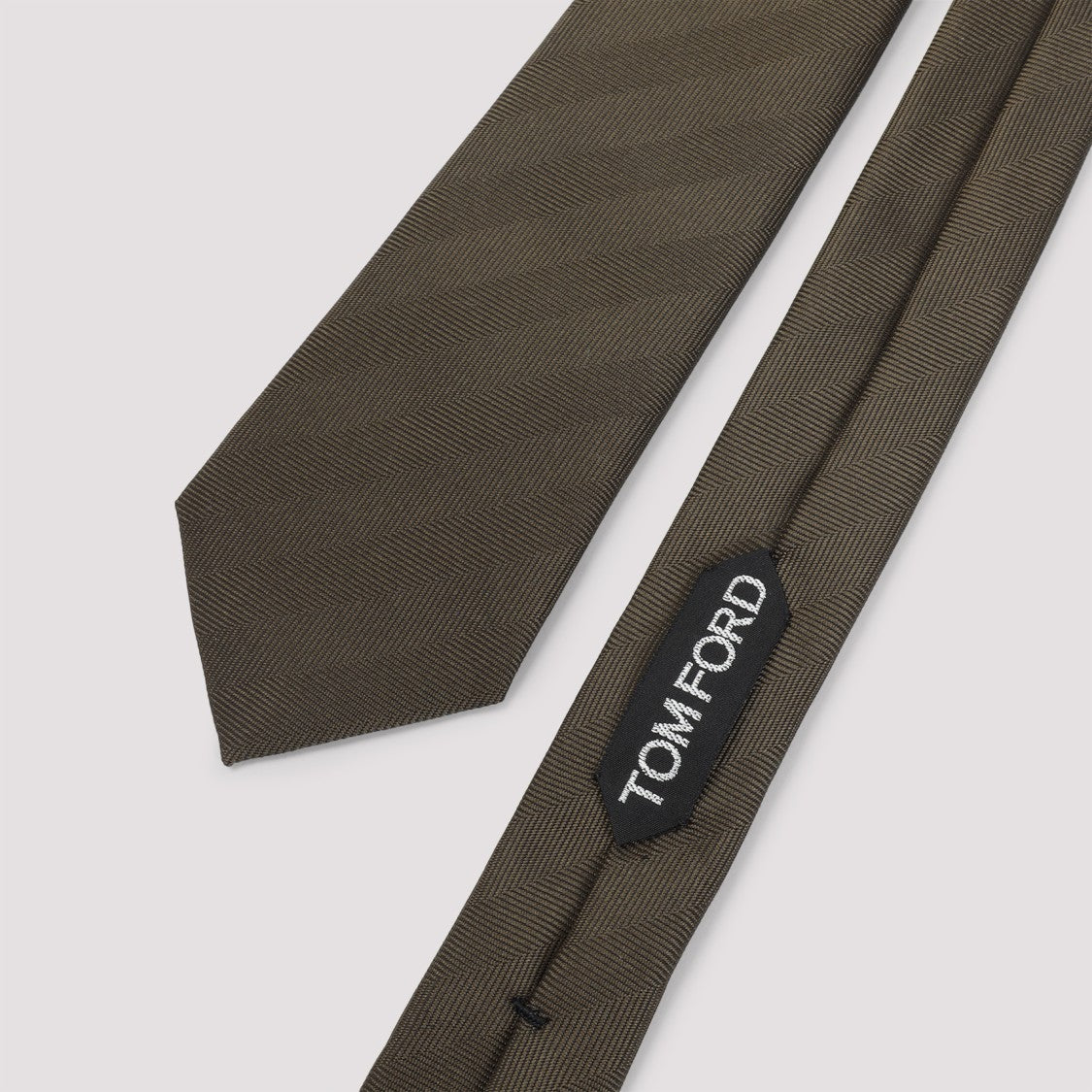 Tom Ford Narrow Brown Mulberry Silk Tie With Herringbone Pattern