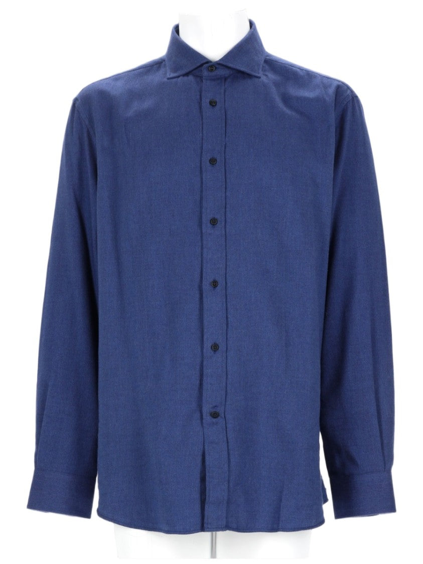 Brunello Cucinelli Deep Blue Long-Sleeve Cotton-Lyocell Shirt