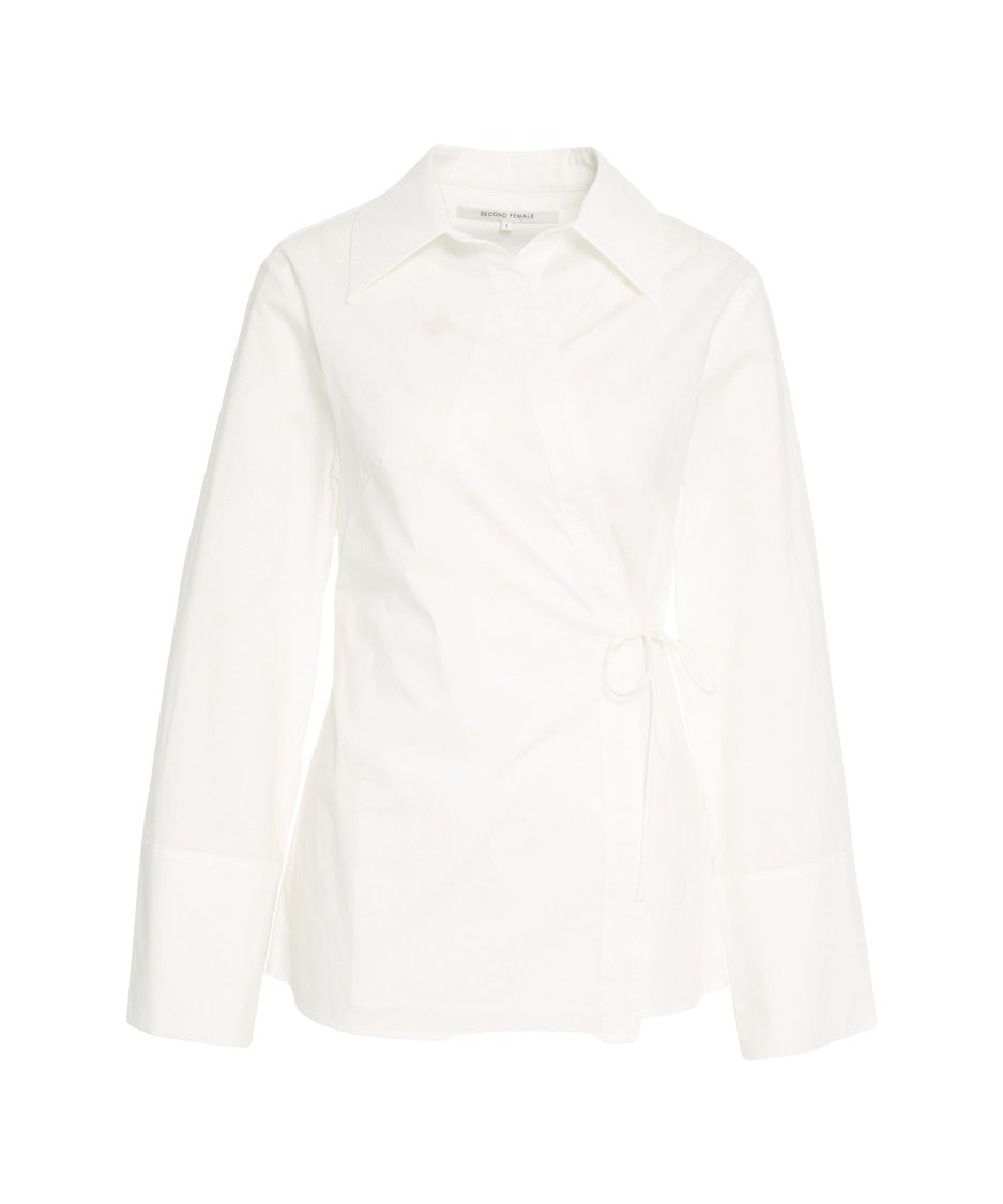 Second Female Wrap-Style White Blouse With Side Tie Detail