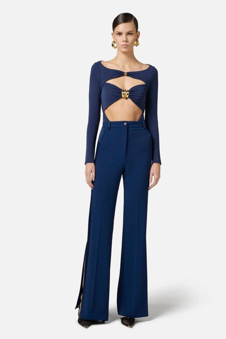 Elisabetta Franchi Flared Blue Trousers With High Waist