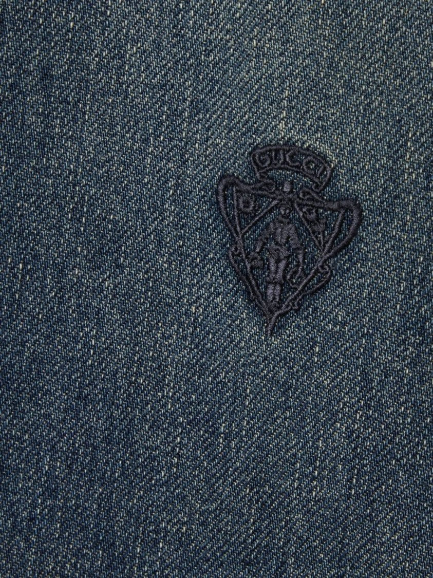 Gucci Blue Washed Cotton Crest Denim Shirt