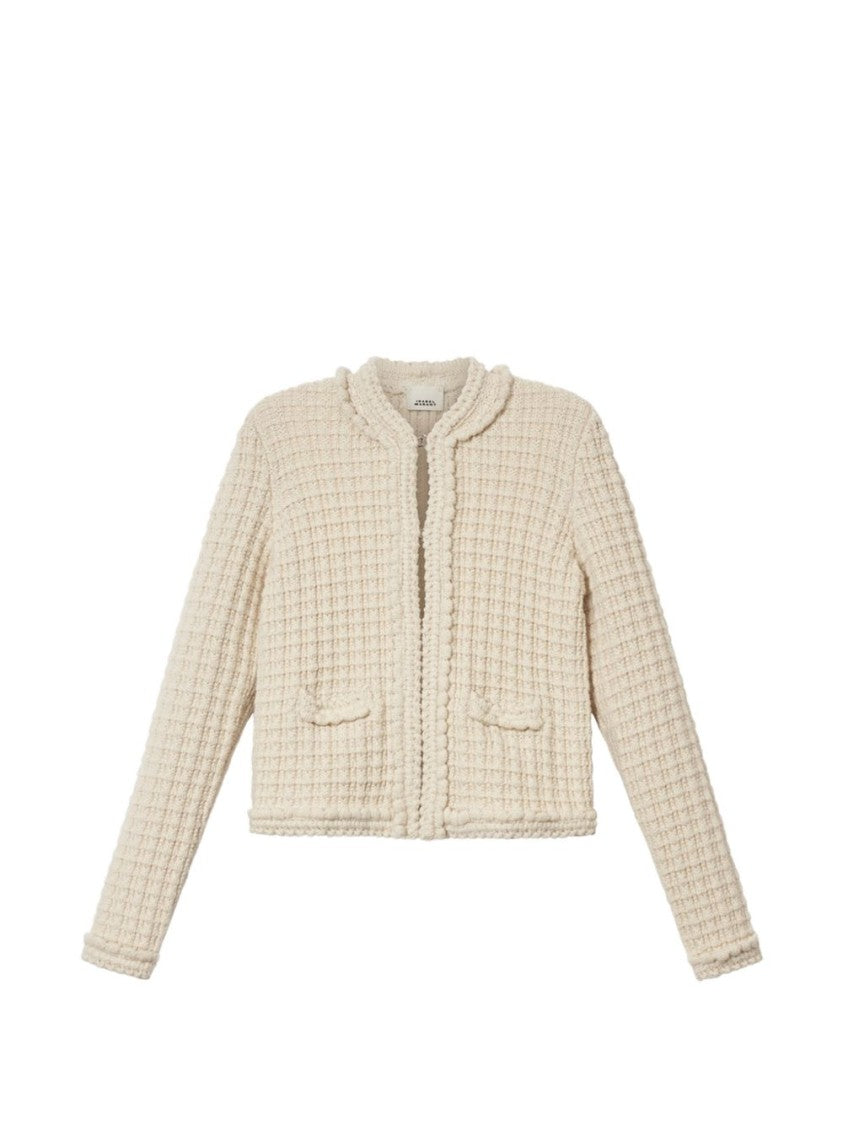 Isabel Marant Hortense Textured Waffle Knit Picot Trim Cardigan